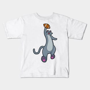 Cat as Football player with Football Kids T-Shirt